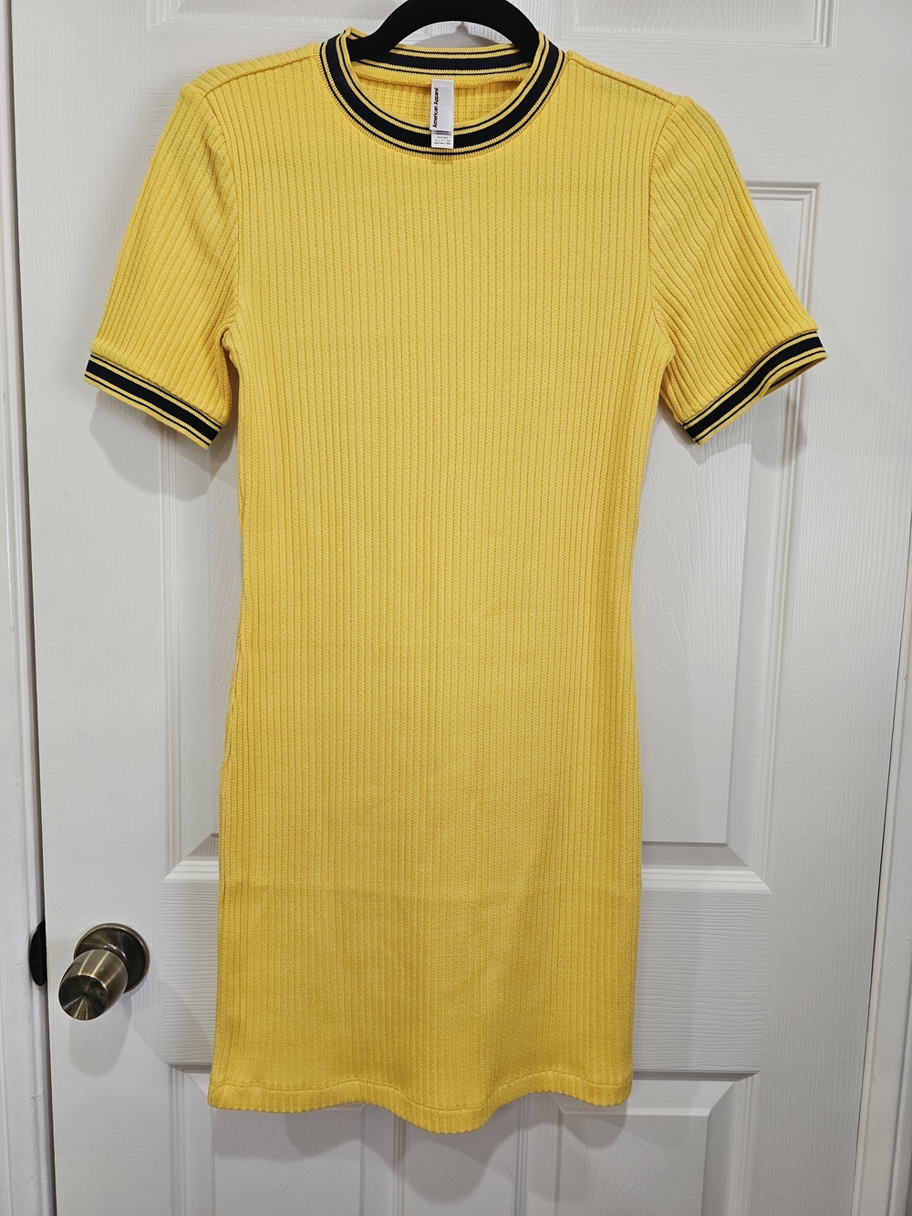 American Apparel Yellow Ribbed Short Sleeve Dress with Black Trim